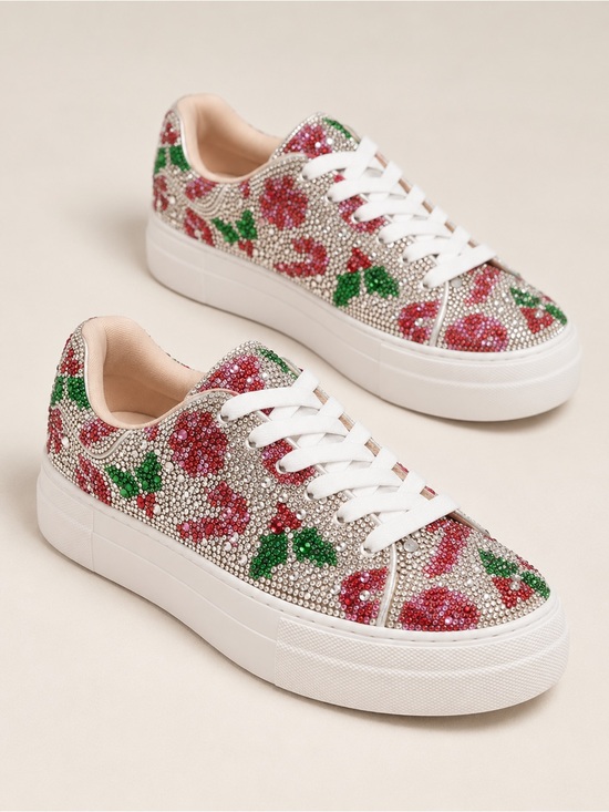 Betsey Johnson Shoes - NWT Betsey Johnson Sidny Holiday Holly Print Rhinestone Platform Sneakers Sz 6,5